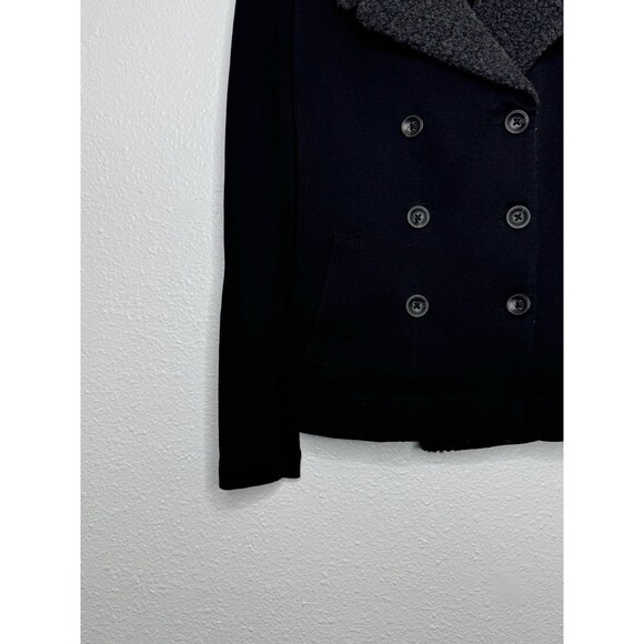 James Perse Double Breasted Cotton Pea Coat Jacket Size 2 USA Wool Blend Black - Picture 4 of 16